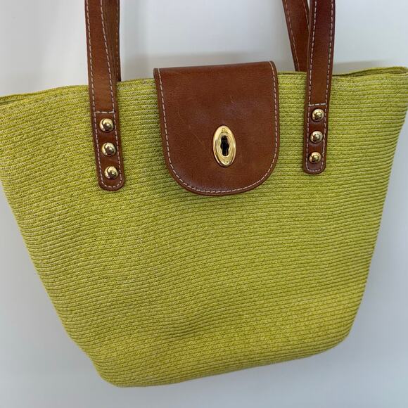 Eric Javits Squishee Raffia Woven Straw Tote Shoulder Bag Green Chartreuse - Picture 4 of 13